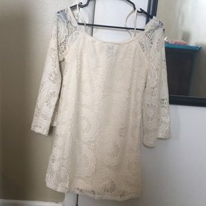 Cream colored off the shoulder long sleeve dress